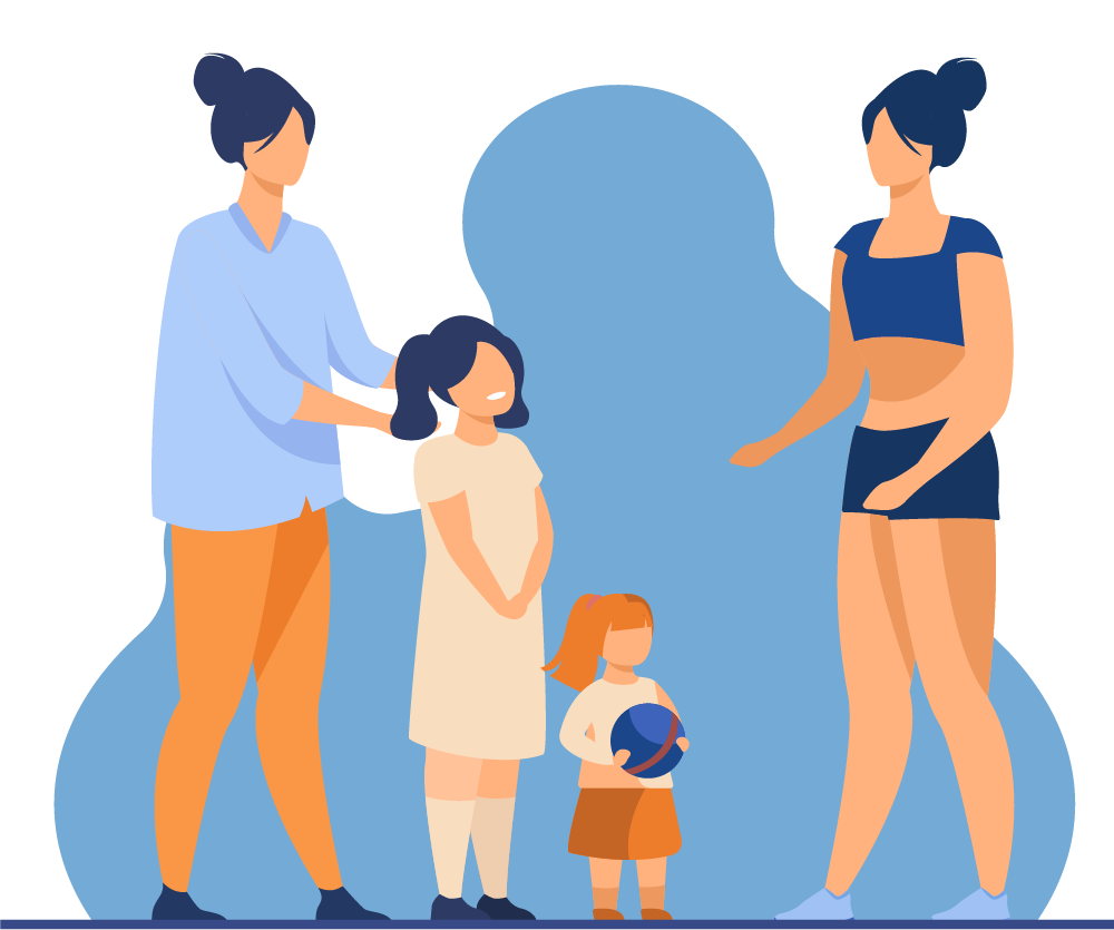 Illustration of a group of adults and children