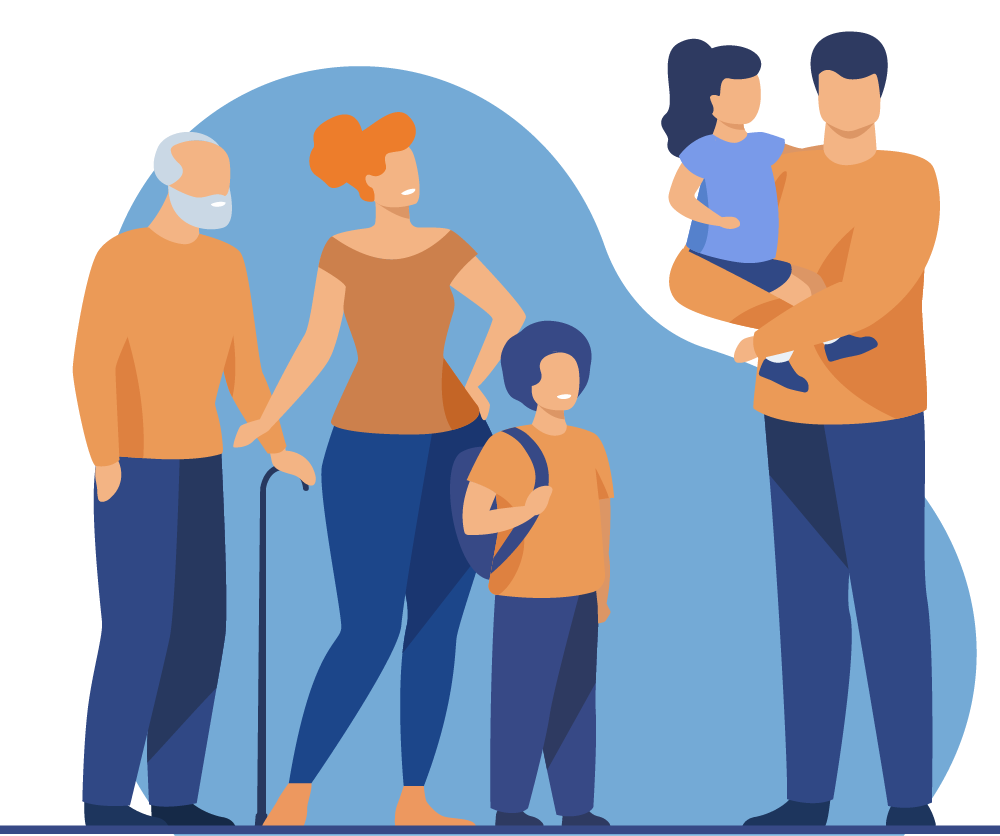 Illustration of a group of adults and children