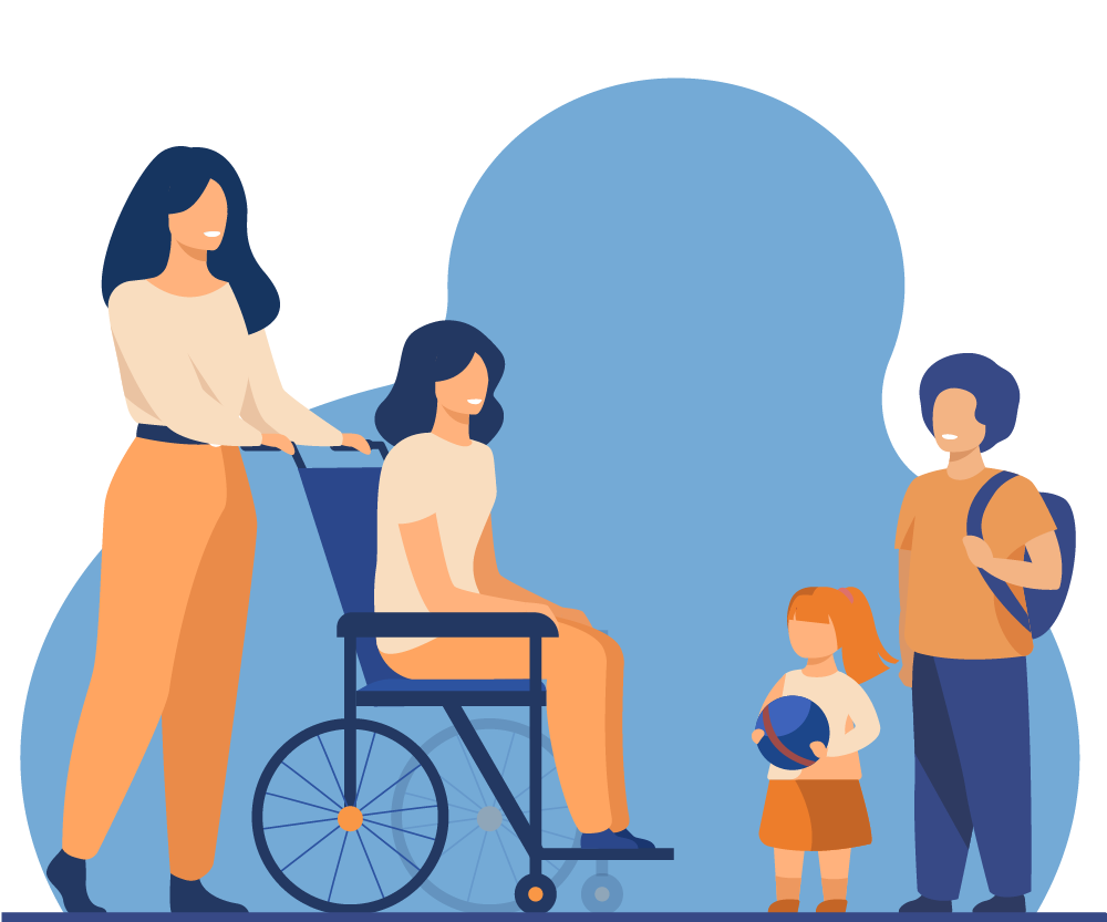 Illustration of a group of adults and children