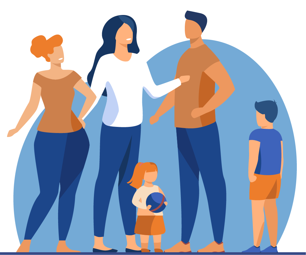 Illustration of a group of adults and children